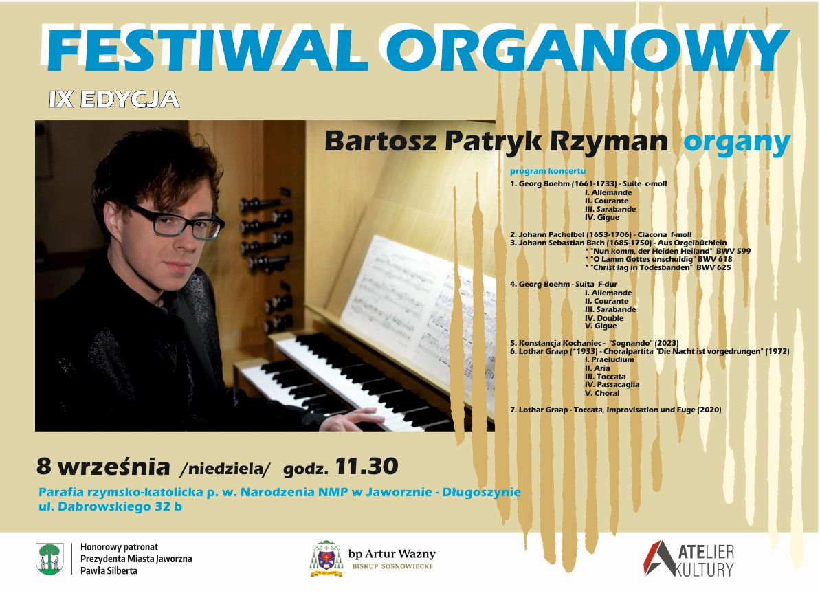 plakat do wydarzenia - koncert Bartosz Patryk Rzyman – organy - IX Festiwal Organowy